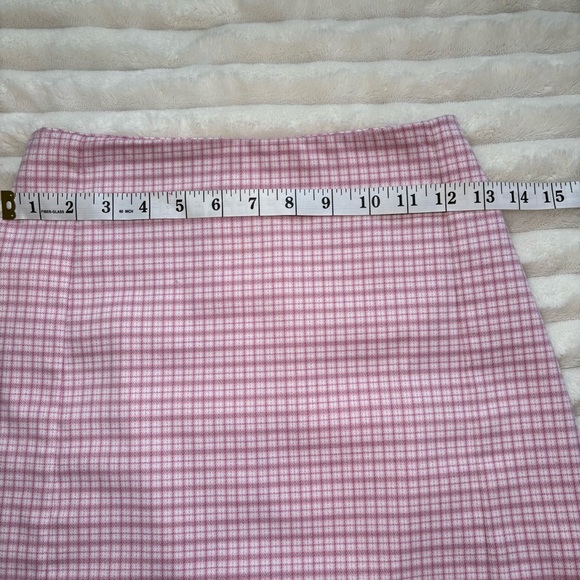 Brandy Melville High Waist Mini Pencil Skirt Pink and White Plaid - Picture 9 of 10